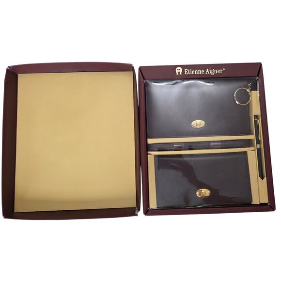 Etienne Aigner Handbags - Etienne Aigner Gift Box Set Burgundy Leather Clutch Bag Checkbook Wallet